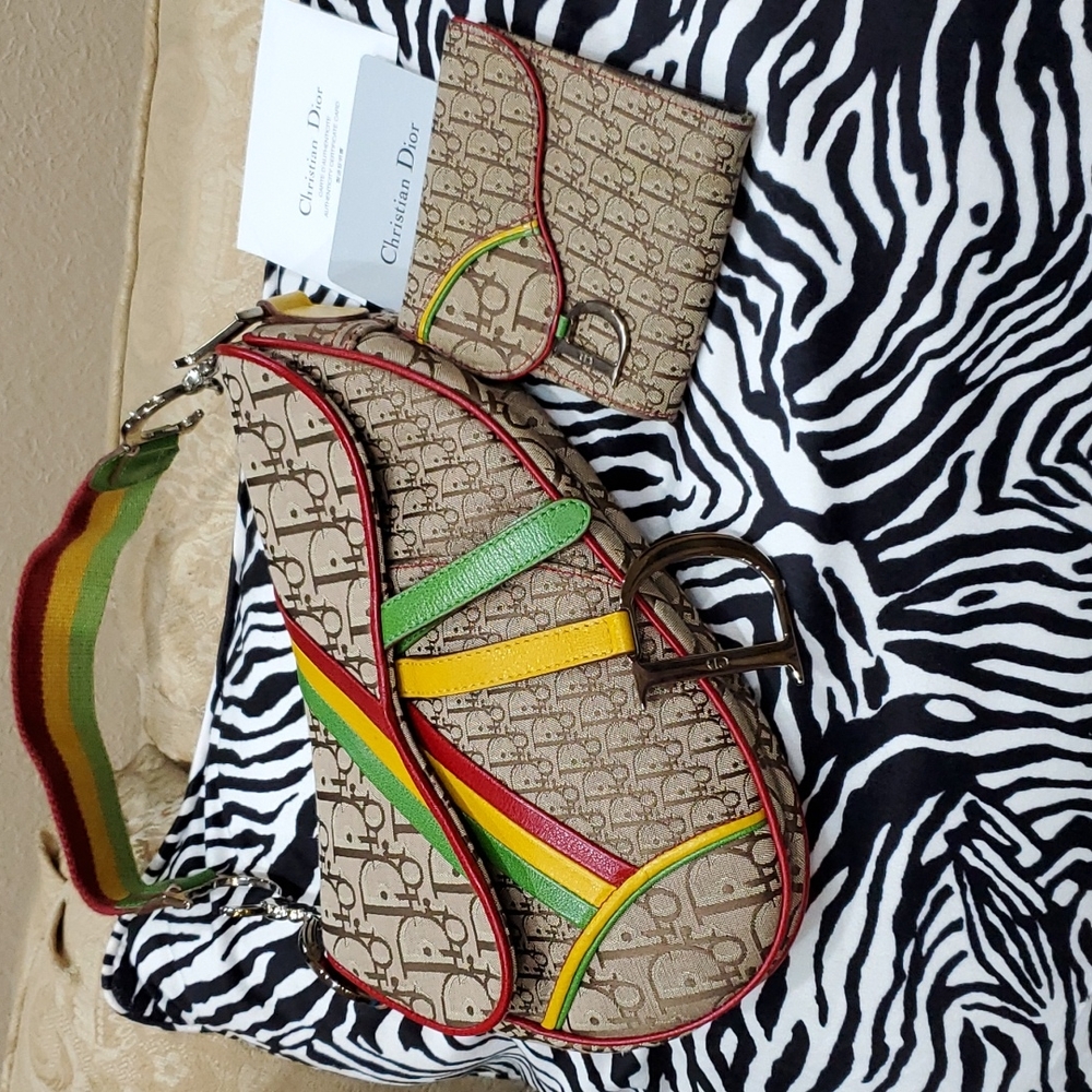 Rare Christian Dior RASTA SADDLE BAG WITH WALLET!!! AUTHENTIC.. - Picture 2 of 16